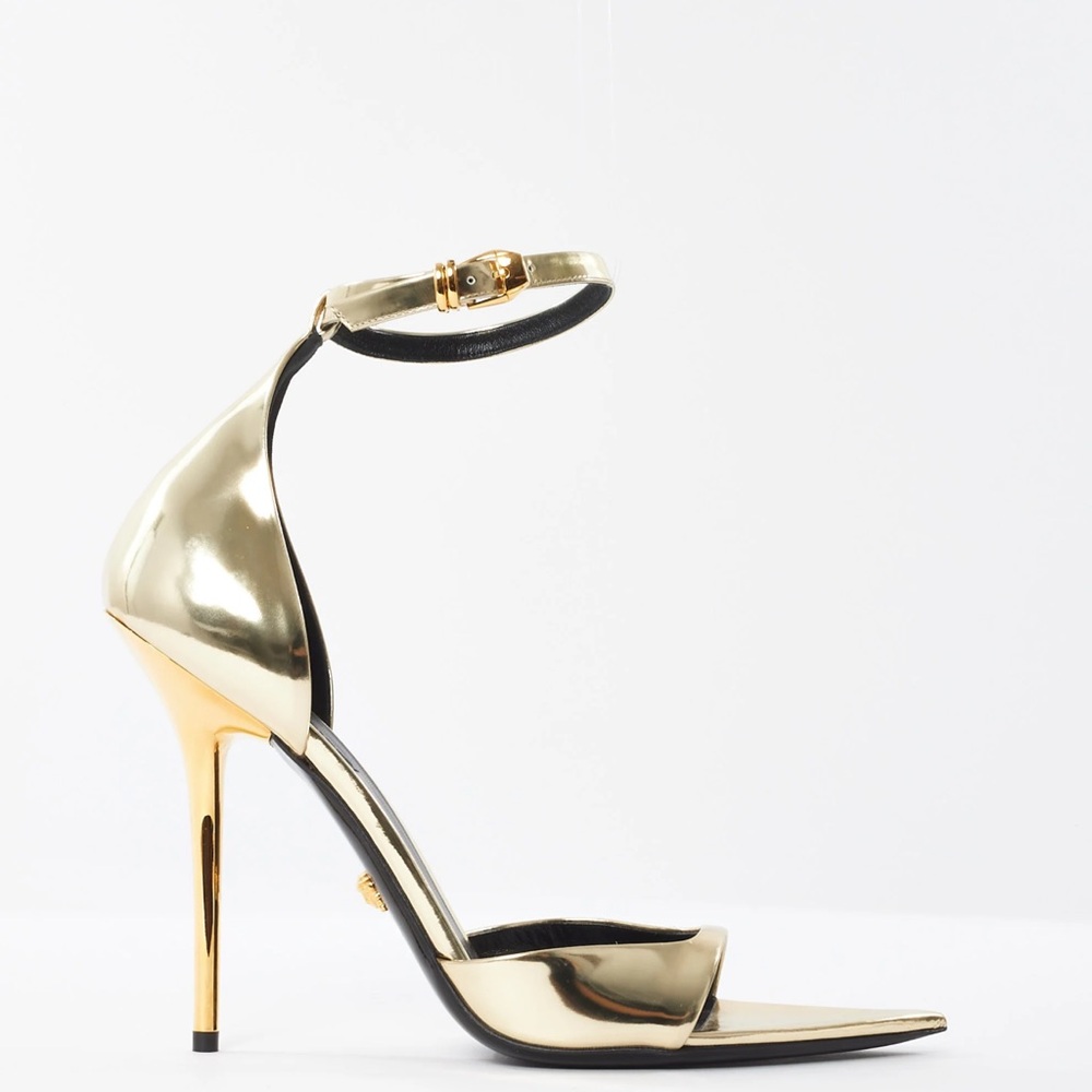 Versace Gold Ankle Strap Stilettos